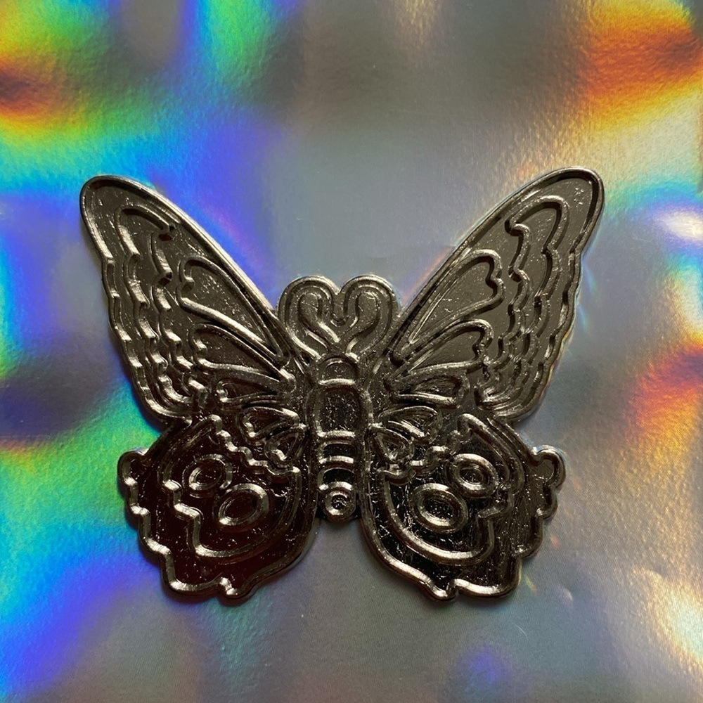 Lisa Frank butterfly pin vintage brooch blinged out pendant rhinestone jewelry